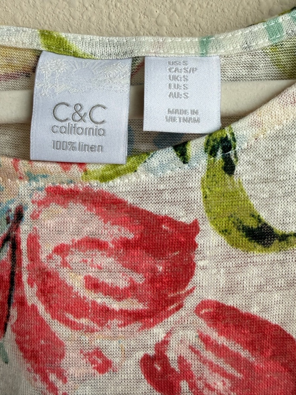 C&C California 100% Linen Tropical Floral Short Sleeve Lightweight Blouse SZ S - Picture 5 of 6